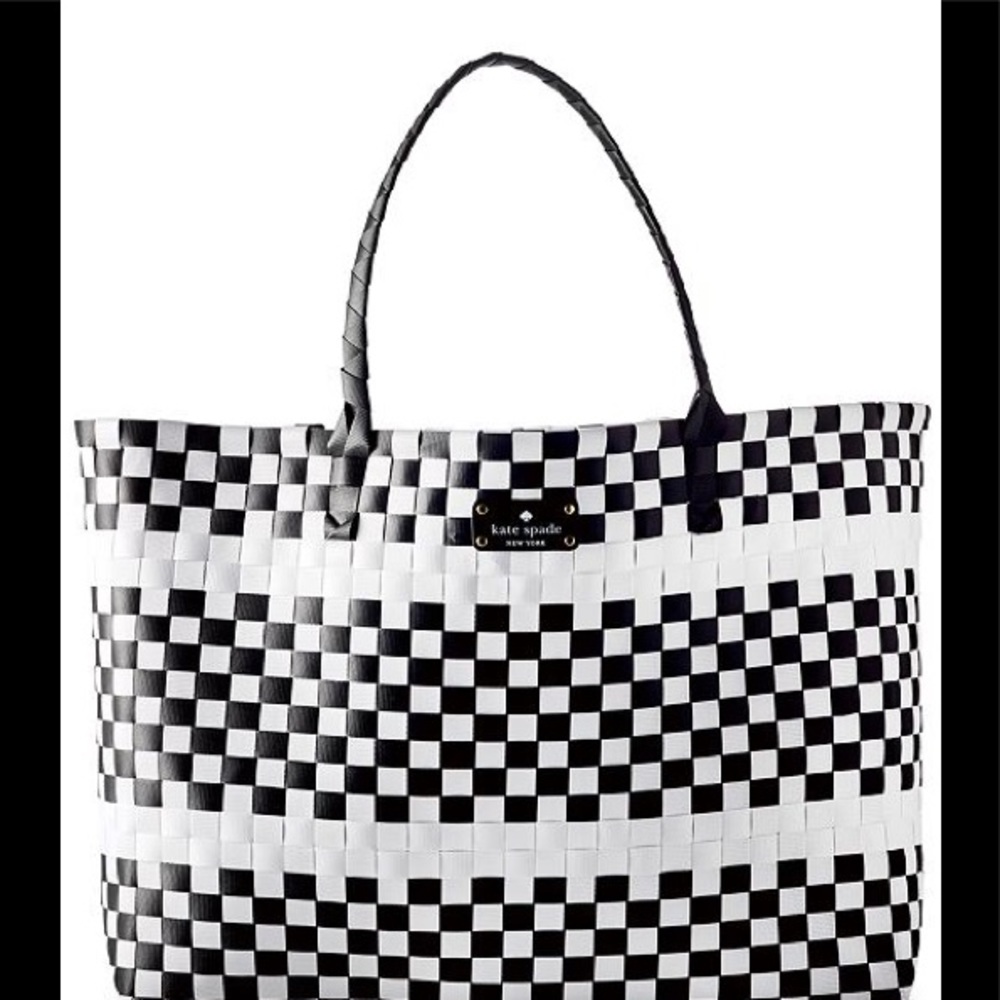 Kate Spade black and white woven weekender tote